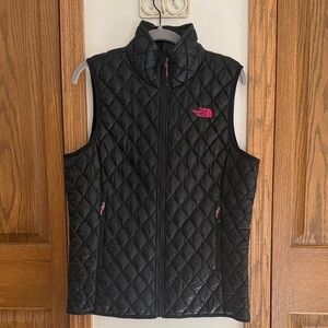 The North Face Black Quilted Vest with Pink Accents